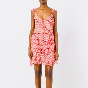 The Kooples Coral and White Ruffle Mini Dress